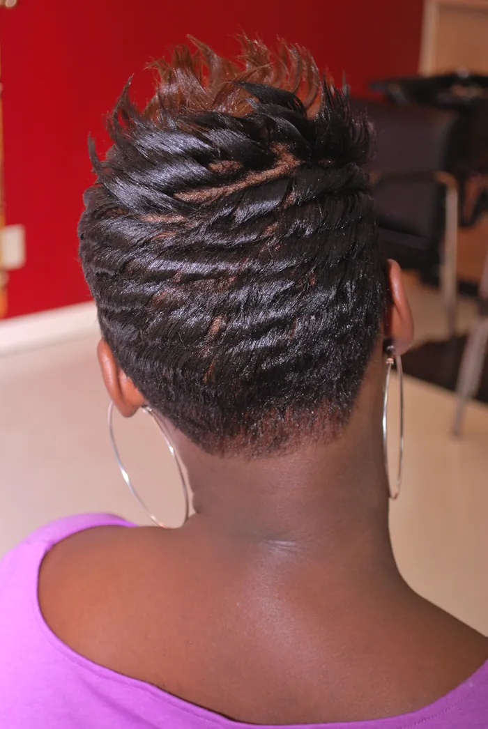 Short natural style photographed in the salon, back view